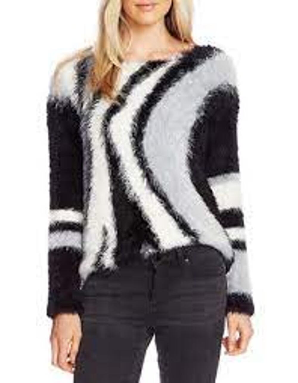 Vince Camuto Abstract Stripe Eyelash Sweater XS